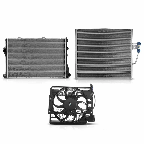 3 Pcs Radiator & AC Condenser & Cooling Fan Kit for 1999-2000 BMW 528i
