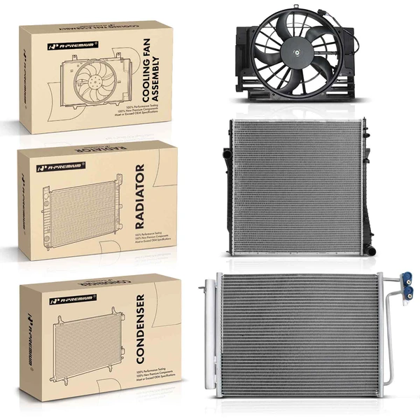 3 Pcs Radiator & AC Condenser & Cooling Fan Kit for BMW X5 00-06 4.4L 02-03 4.6L