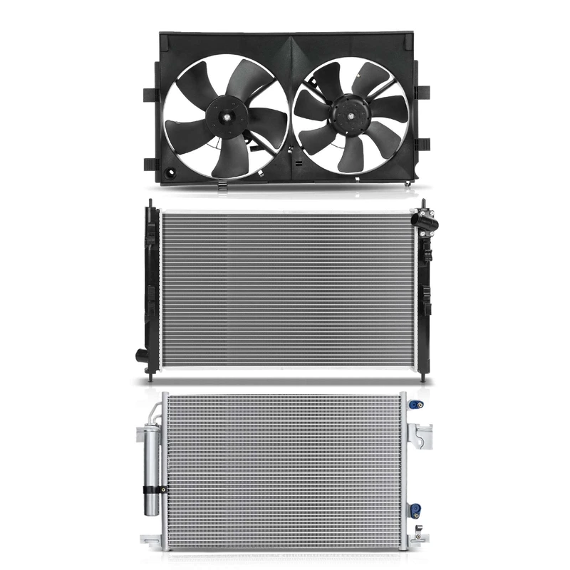 3 Pcs Radiator & AC Condenser & Cooling Fan Kit for Mitsubishi Outlander L4 2.4L