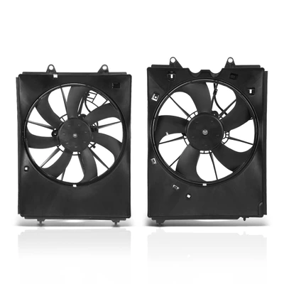 2 Pcs Left & Right AC Condenser Cooling Fan Assembly with Shroud