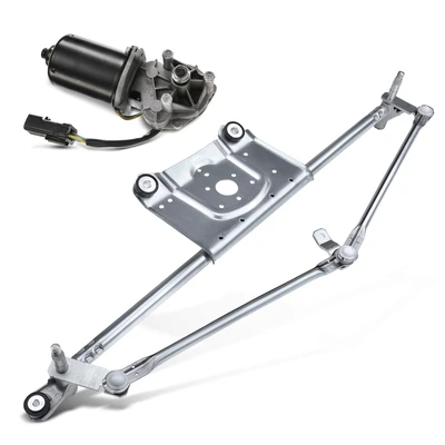 2 Pc Front Windshield Wiper Linkage Assembly with Motor