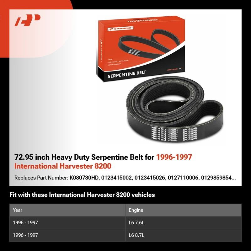 72.95 inch Heavy Duty Serpentine Belt for 1996-1997 International Harvester 8200