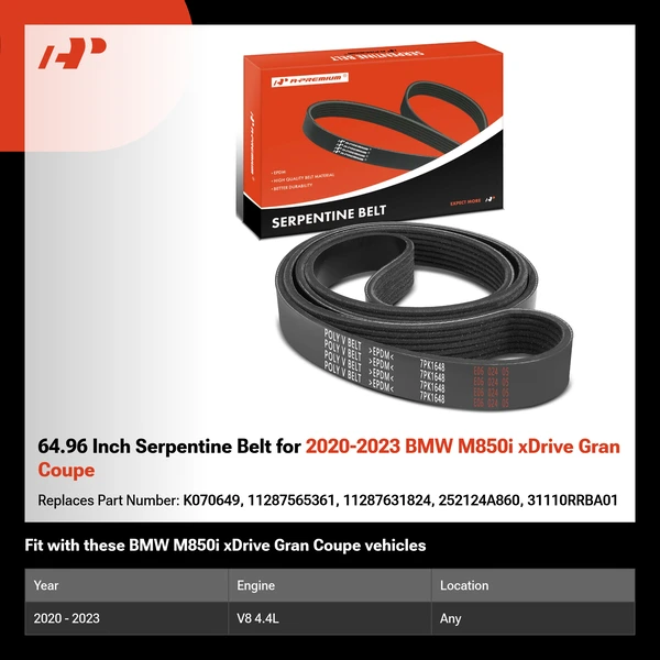 64.96 Inch Serpentine Belt for 2020-2023 BMW M850i xDrive Gran Coupe