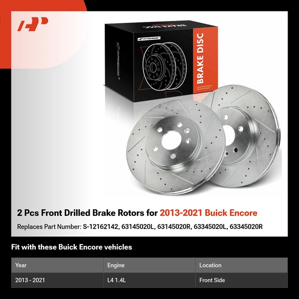 2 Pcs Front Drilled Brake Rotors for 2013-2021 Buick Encore