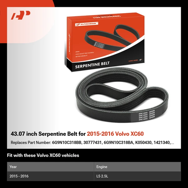 43.07 inch Serpentine Belt for 2015-2016 Volvo XC60