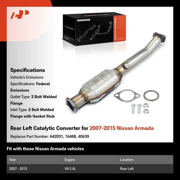 Rear Left Catalytic Converter for 2007-2015 Nissan Armada
