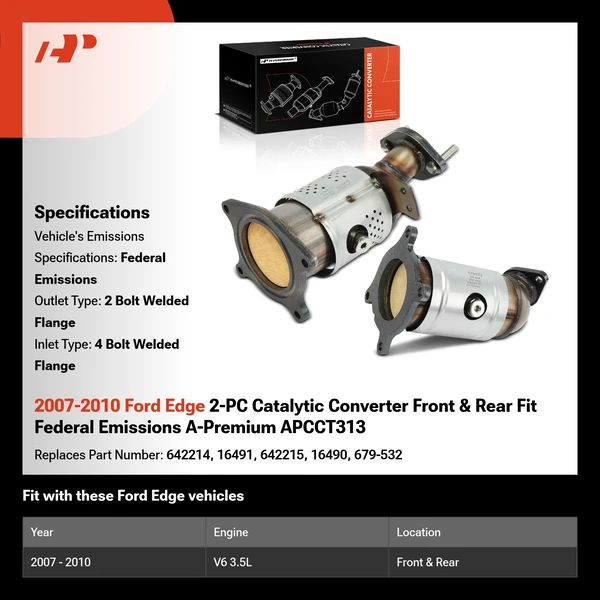 2007-2010 Ford Edge 2-PC Catalytic Converter Front & Rear Fit Federal Emissions A-Premium APCCT313