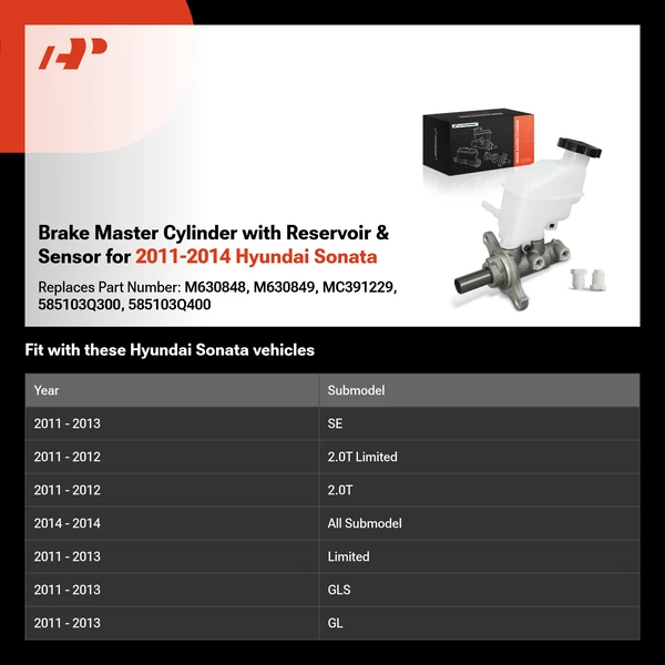 Brake Master Cylinder with Reservoir & Sensor for 2011-2014 Hyundai Sonata