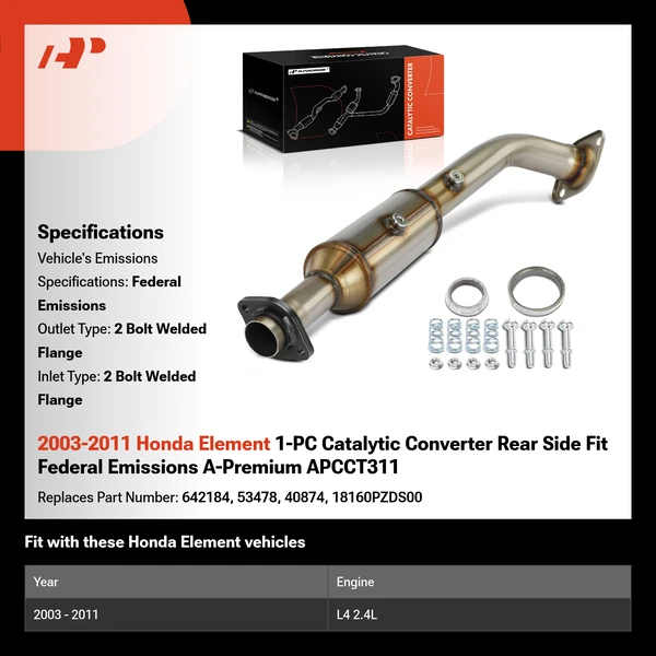 2003-2011 Honda Element 1-PC Catalytic Converter Rear Side Fit Federal Emissions A-Premium APCCT311