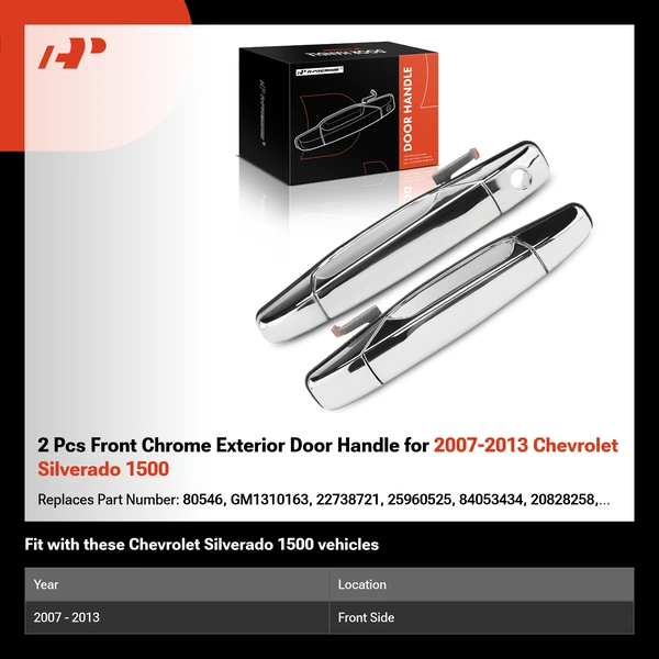 2 Pcs Front Chrome Exterior Door Handle for 2007-2013 Chevrolet Silverado 1500