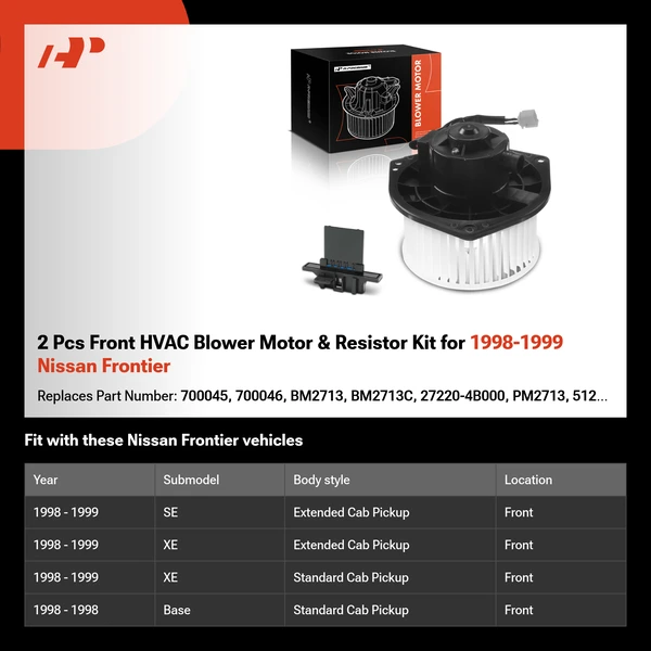 2 Pcs Front HVAC Blower Motor & Resistor Kit for 1998-1999 Nissan Frontier