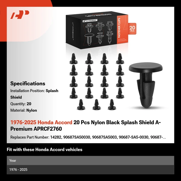 1976-2025 Honda Accord 20 Pcs Nylon Black Splash Shield A-Premium APRCF2760
