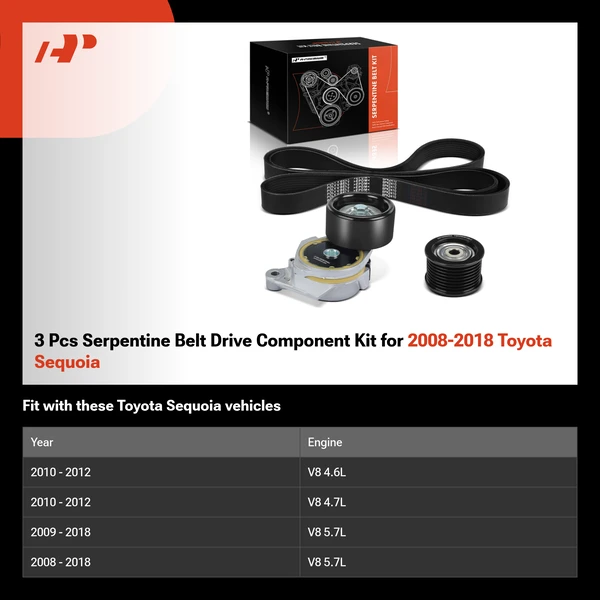 3 Pcs Serpentine Belt Drive Component Kit for 2008-2018 Toyota Sequoia