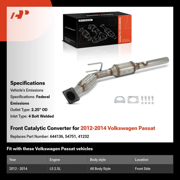 Front Catalytic Converter for 2012-2014 Volkswagen Passat