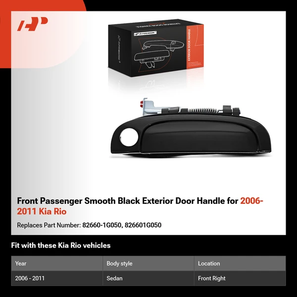 Front Passenger Smooth Black Exterior Door Handle for 2006-2011 Kia Rio