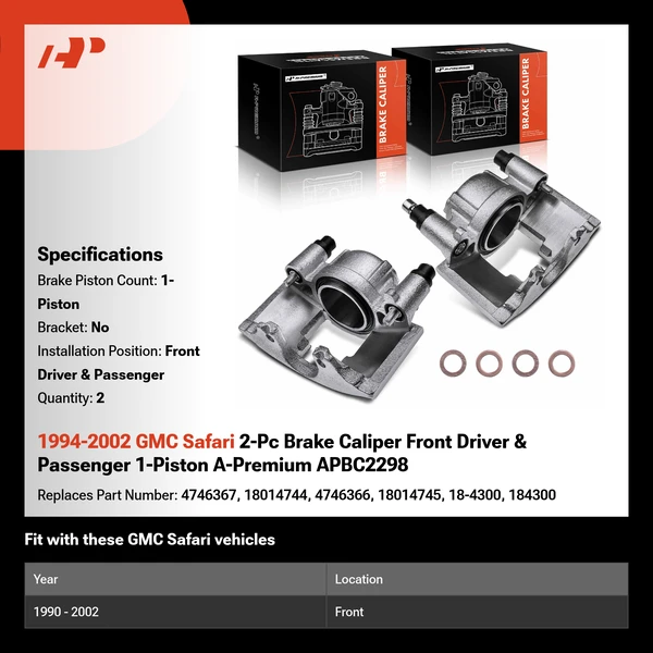 1994-2002 GMC Safari 2-Pc Brake Caliper Front Driver & Passenger 1-Piston A-Premium APBC2298