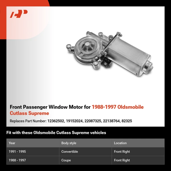 Front Passenger Window Motor for 1988-1997 Oldsmobile Cutlass Supreme