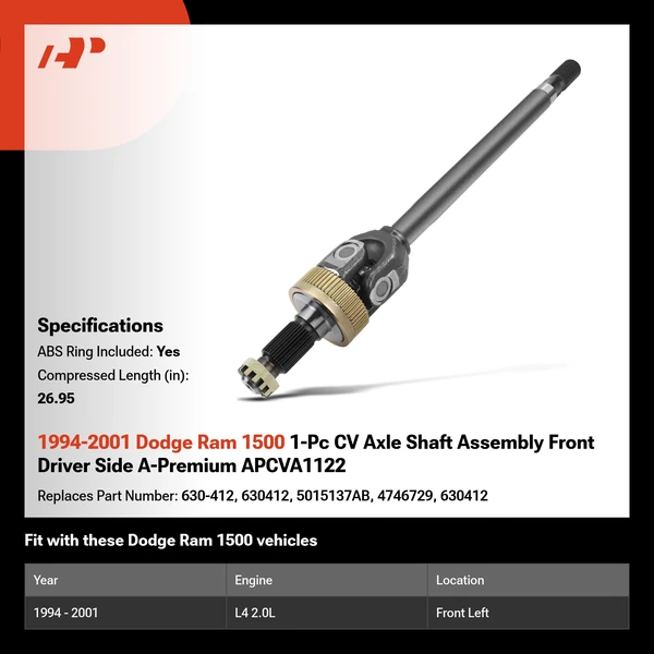 1994-2001 Dodge Ram 1500 1-Pc CV Axle Shaft Assembly Front Driver Side A-Premium APCVA1122