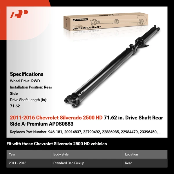 2011-2016 Chevrolet Silverado 2500 HD 71.62 in. Drive Shaft Rear Side A-Premium APDS0883