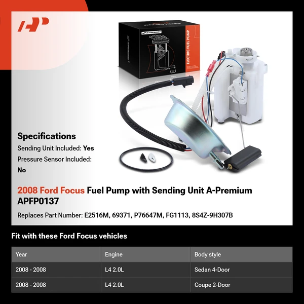2008 Ford Focus Fuel Pump with Sending Unit A-Premium APFP0137