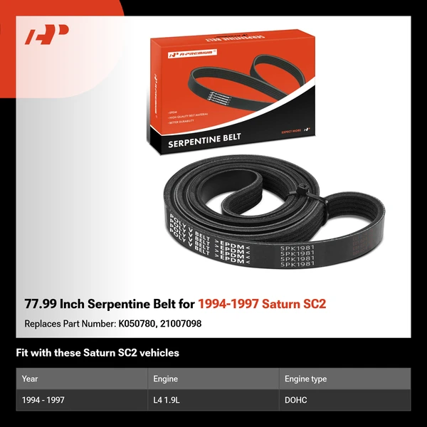 77.99 Inch Serpentine Belt for 1994-1997 Saturn SC2