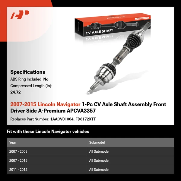 2007-2015 Lincoln Navigator 1-Pc CV Axle Shaft Assembly Front Driver Side A-Premium APCVA3357