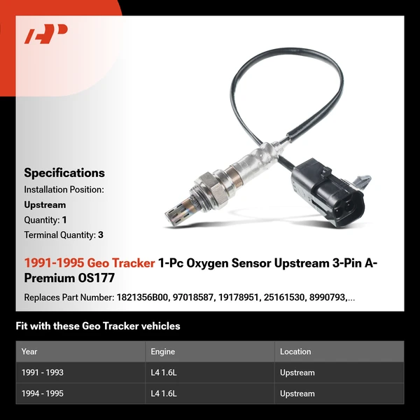 1991-1995 Geo Tracker 1-Pc Oxygen Sensor Upstream 3-Pin A-Premium OS177