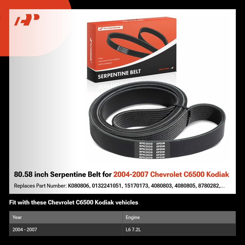 80.58 inch Serpentine Belt for 2004-2007 Chevrolet C6500 Kodiak