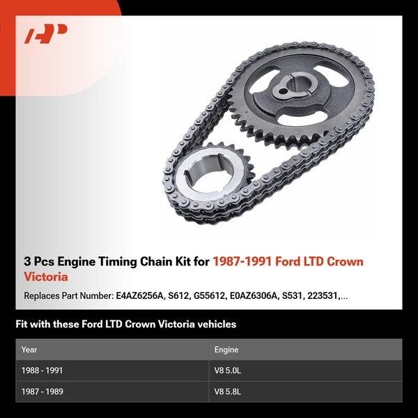 3 Pcs Engine Timing Chain Kit for 1987-1991 Ford LTD Crown Victoria