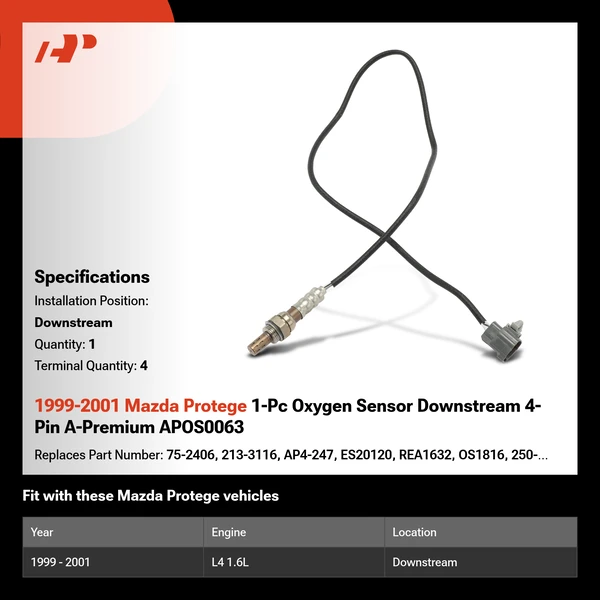 1999-2001 Mazda Protege 1-Pc Oxygen Sensor Downstream 4-Pin A-Premium APOS0063