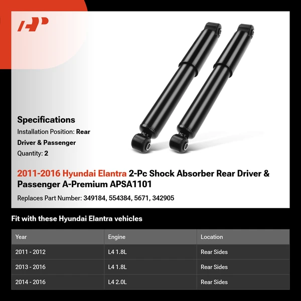 2011-2016 Hyundai Elantra 2-Pc Shock Absorber Rear Driver & Passenger A-Premium APSA1101