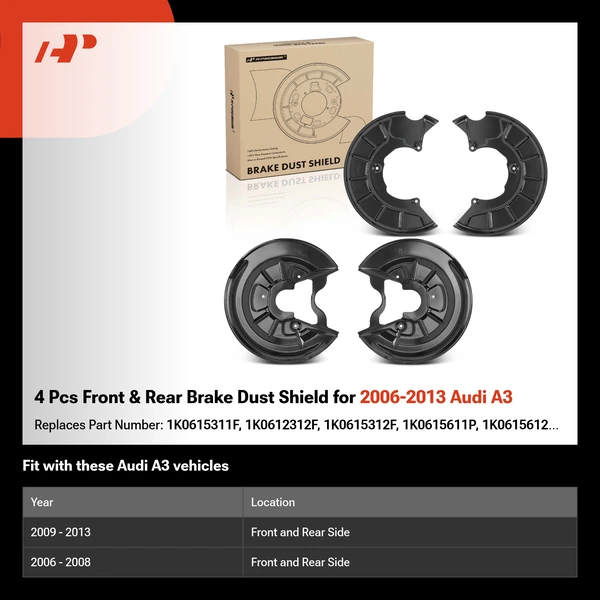4 Pcs Front & Rear Brake Dust Shield for 2006-2013 Audi A3