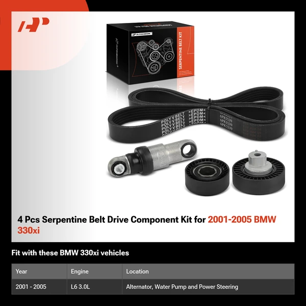 4 Pcs Serpentine Belt Drive Component Kit for 2001-2005 BMW 330xi