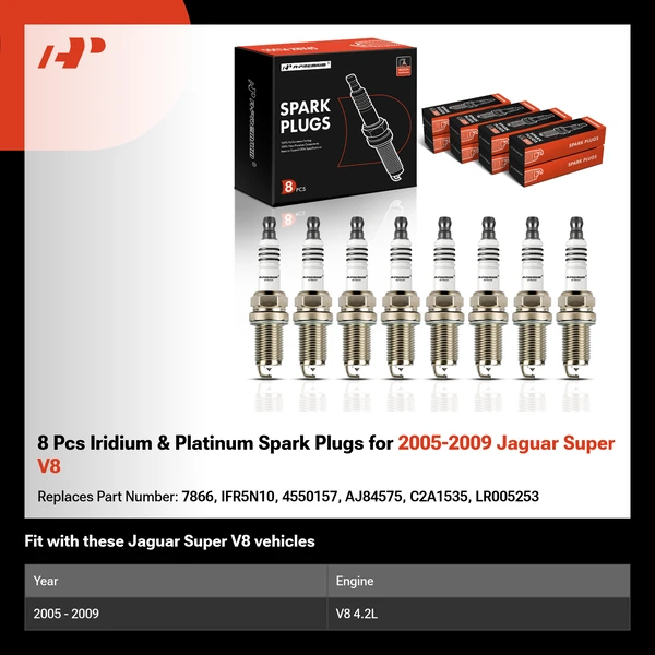 8 Pcs Iridium & Platinum Spark Plugs for 2005-2009 Jaguar Super V8
