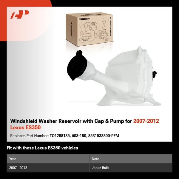 Windshield Washer Reservoir with Cap & Pump for 2007-2012 Lexus ES350