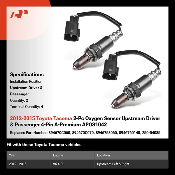 2012-2015 Toyota Tacoma 2-Pc Oxygen Sensor Upstream Driver & Passenger 4-Pin A-Premium APOS1042