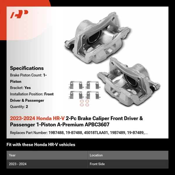 2023-2024 Honda HR-V 2-Pc Brake Caliper Front Driver & Passenger 1-Piston A-Premium APBC3607
