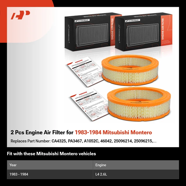 2 Pcs Engine Air Filter for 1983-1984 Mitsubishi Montero