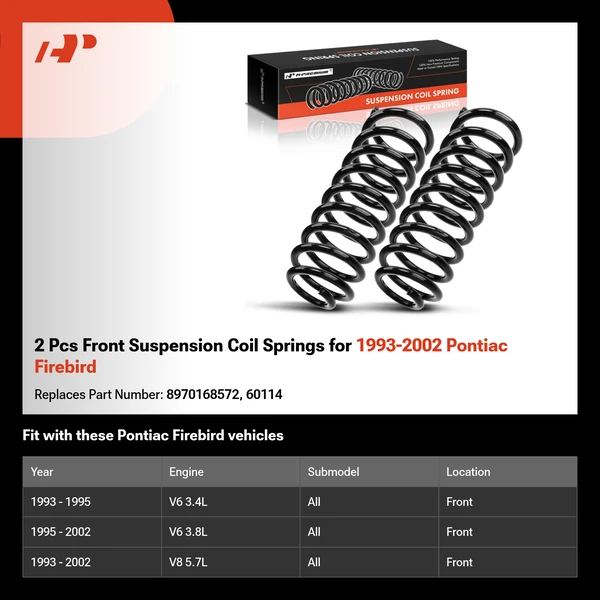 2 Pcs Front Suspension Coil Springs for 1993-2002 Pontiac Firebird