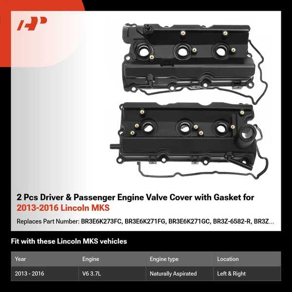 2 Pcs Driver & Passenger Engine Valve Cover with Gasket for 2013-2016 Lincoln MKS