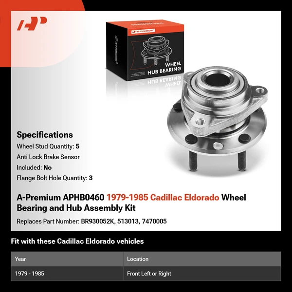 A-Premium APHB0460 1979-1985 Cadillac Eldorado Wheel Bearing and Hub Assembly Kit
