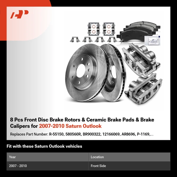 8 Pcs Front Disc Brake Rotors & Ceramic Brake Pads & Brake Calipers for 2007-2010 Saturn Outlook