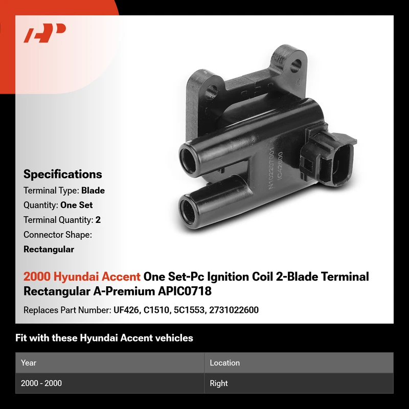 2000 Hyundai Accent One Set-Pc Ignition Coil 2-Blade Terminal Rectangular A-Premium APIC0718