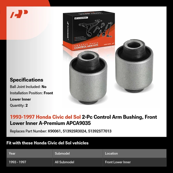 1993-1997 Honda Civic del Sol 2-Pc Control Arm Bushing, Front Lower Inner A-Premium APCA9035
