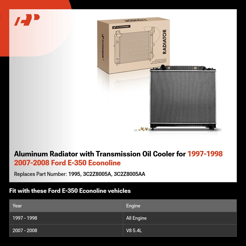 Aluminum Radiator with Transmission Oil Cooler for 1997-1998 2007-2008 Ford E-350 Econoline