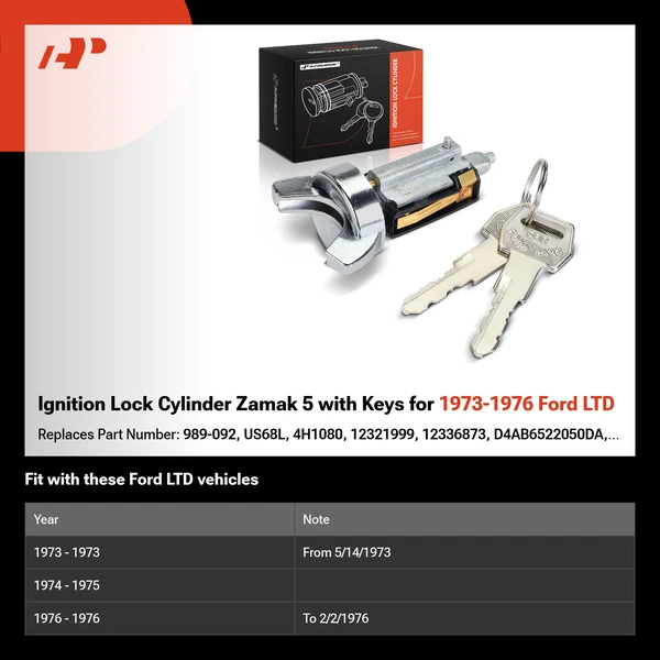 Ignition Lock Cylinder Zamak 5 with Keys for 1973-1976 Ford LTD