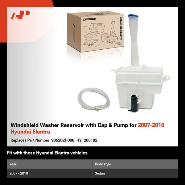 Windshield Washer Reservoir with Cap & Pump for 2007-2010 Hyundai Elantra