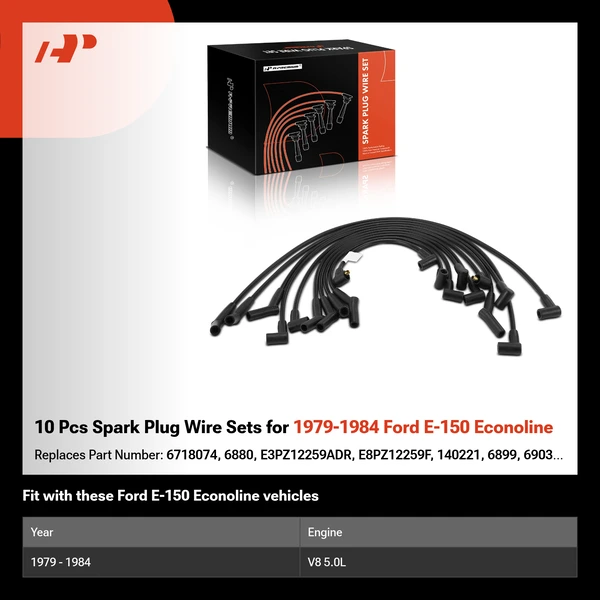 10 Pcs Spark Plug Wire Sets for 1979-1984 Ford E-150 Econoline