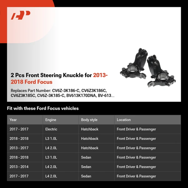 2 Pcs Front Steering Knuckle for 2013-2018 Ford Focus