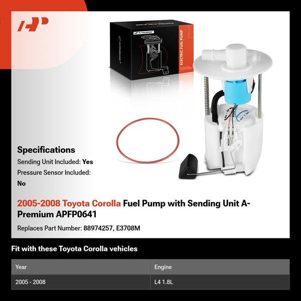 2005-2008 Toyota Corolla Fuel Pump with Sending Unit A-Premium APFP0641